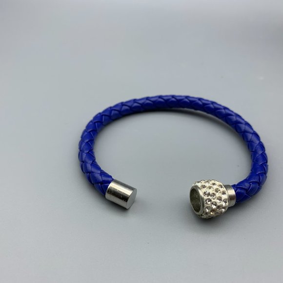 Royal Blue Braided Cord Bracelet with Magnetic Clasp & Rhinestones - Picture 4 of 5